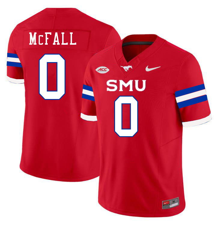 SMU Mustangs #0 Derrick McFall Jersey College Football Uniforms-Red